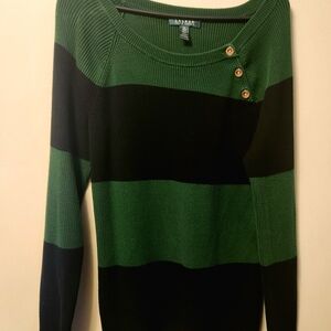 Ralph Lauren Green and Black Striped Crew Neck Sweater